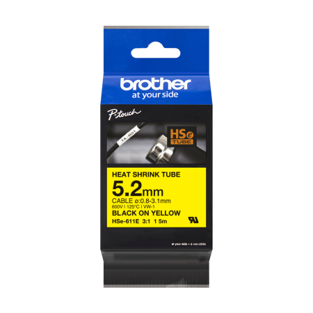 Brother HSe-611E Black on Yellow Heat Shrink Tube - 5.2mm (New 3:1)