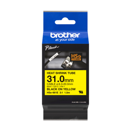 Brother HSe-661E Black on Yellow Heat Shrink Tube - 31mm (New 3:1)