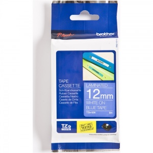 Brother TZ-535 White On Blue Tape -  12mm