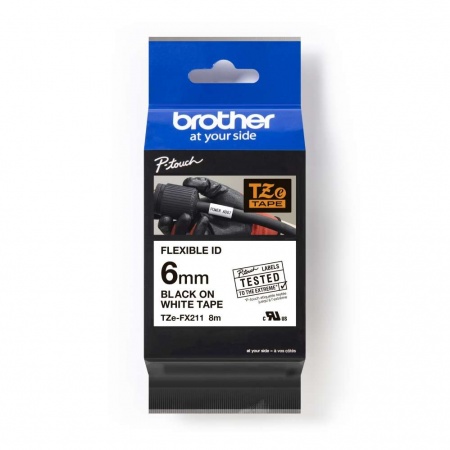 Brother TZ-FX211 Black On White Tape -  6mm