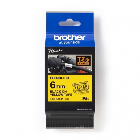 Brother TZ-FX611 Black On Yellow Tape -  6mm