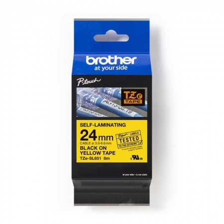Brother Pro Tape TZe-SL651 Self laminating cable tape - Black on Yellow - 24mm