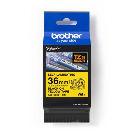 Brother Pro Tape TZe-SL661 Self laminating cable tape - Black on Yellow - 36mm