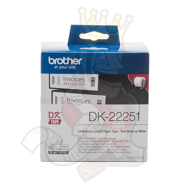Rouleau étiquettes Brother DK22251 Compatible | 62mm X 15,24m | Noir Et Rouge Sur Blanc | Pour QL-800, QL-810W